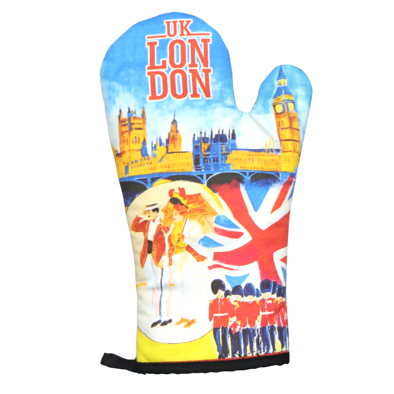 Custom Printed London Souvenir Oven Mitts Heat Resistant Cooking Oven Gloves