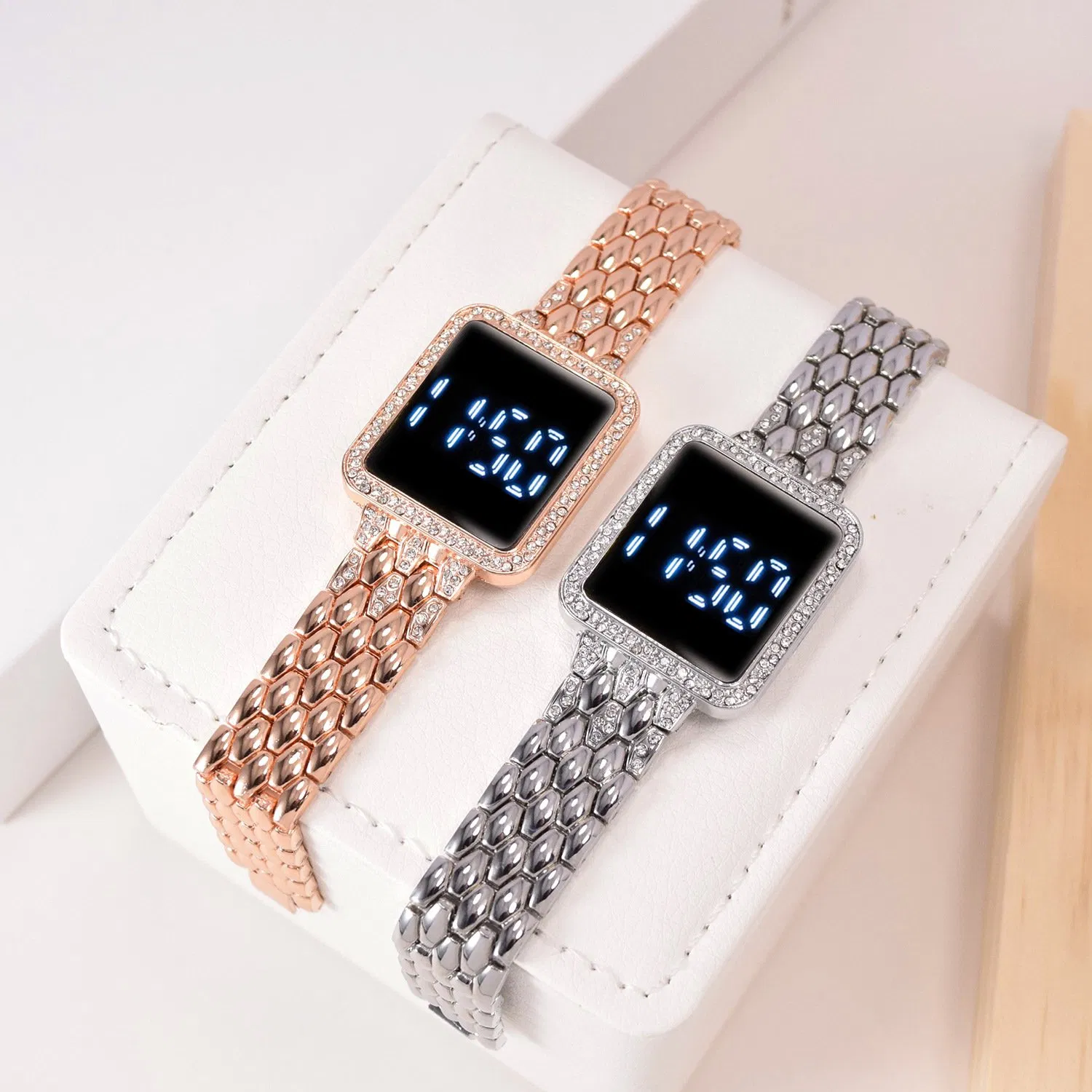 Lady Casual Fashion Square Set LED Simple Steel Strap Women's Watch