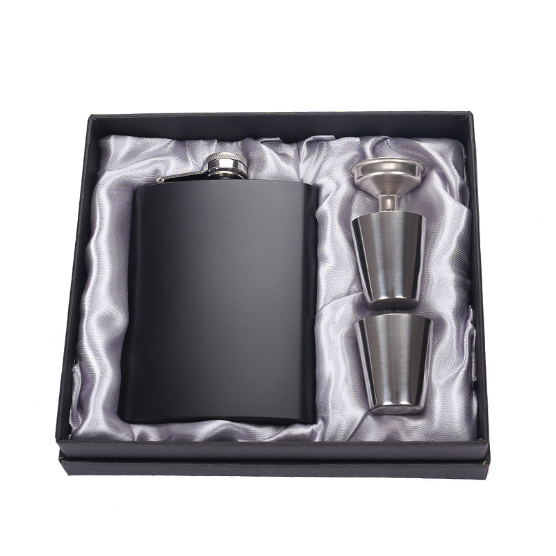 Promotional Black Hip Flask Set with Solid Gift Box Portable Hip Flask