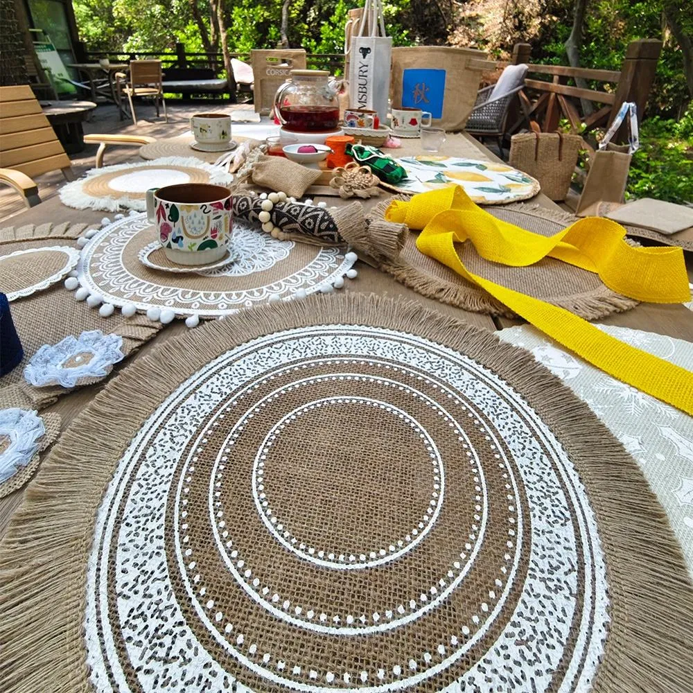 Custom Braided Burlap Placemats Roundnatural Jute Placemats with Tassels for Dinner Party Wedding