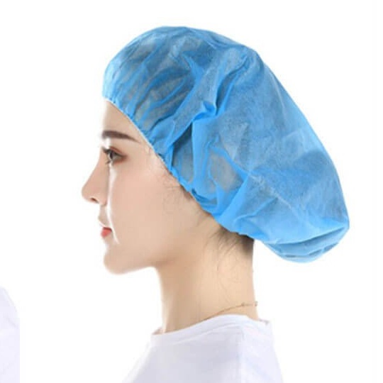 Factory Non Woven Fabric Disposable Round Blue Single Elastic Strip Bouffant Clip Cap