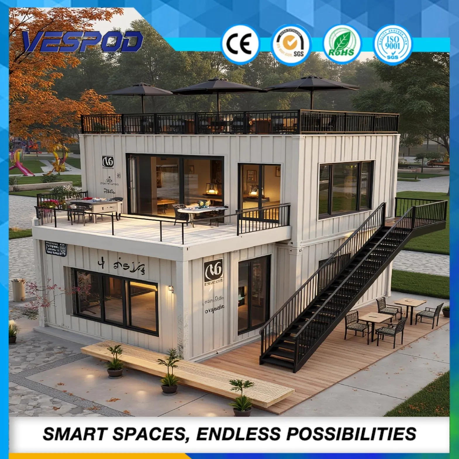 Custom Prefab House Prefabricated Modular Shop with Steel Frame and Glass Facade