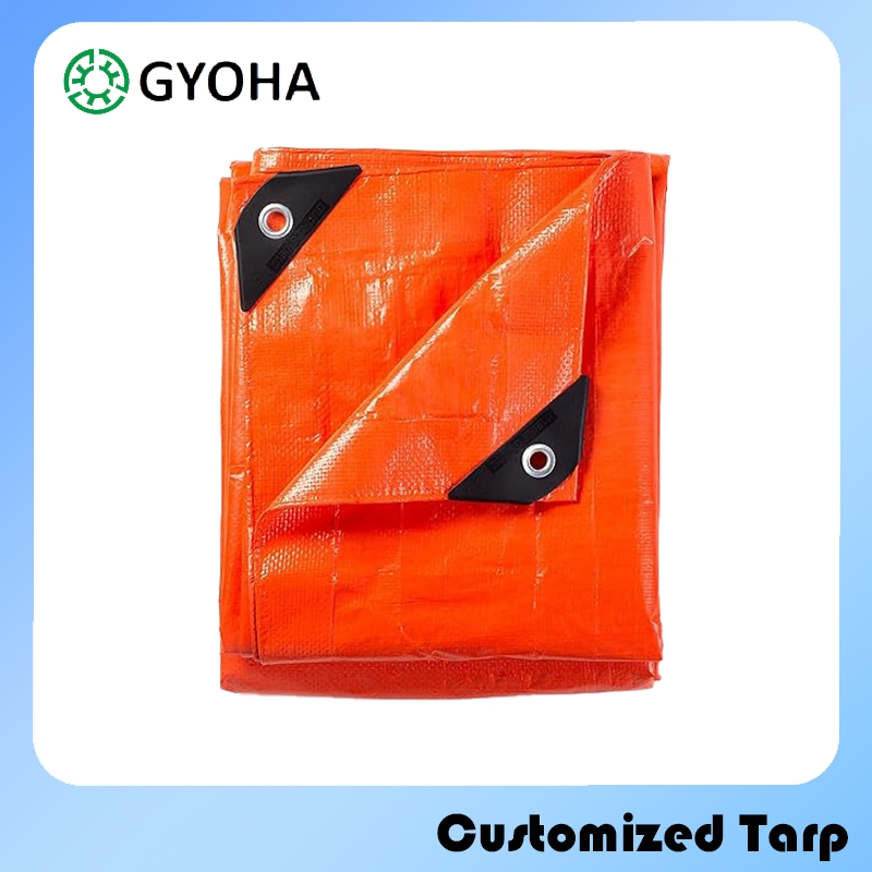 8*8 Orange UV Fire UV Resistant PE Sheet Coated Windproof Waterproof Light Duty PE Tarpaulin for Pallet Cart Trailer Agricultural Truck Cover Tarp.