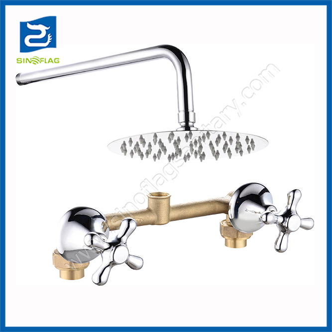 Double Handles Wall Mounted Brass Bathroom Faucet South America Shower Tap