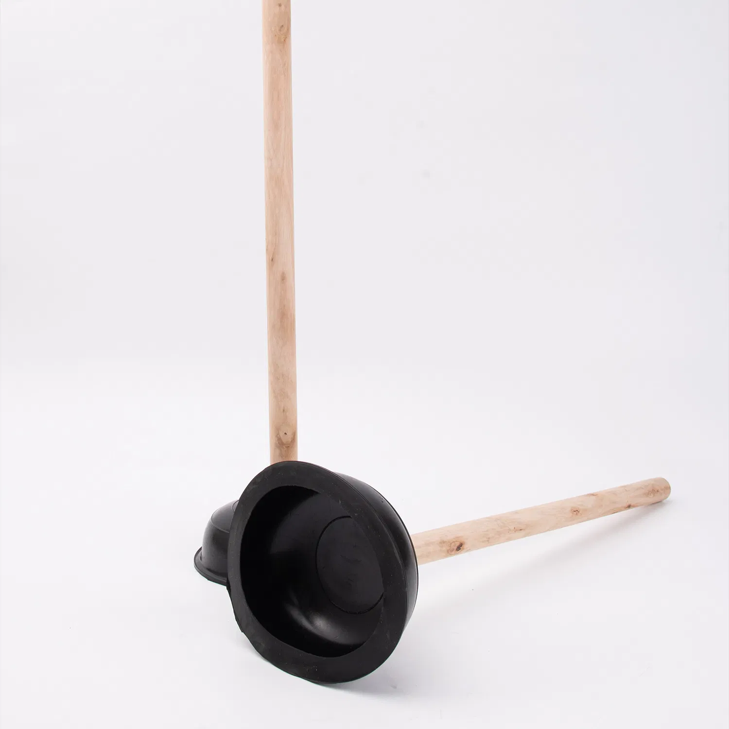 Wooden Handle Leather Toilet Unclogging Device Through Rubber Toilet Plunger