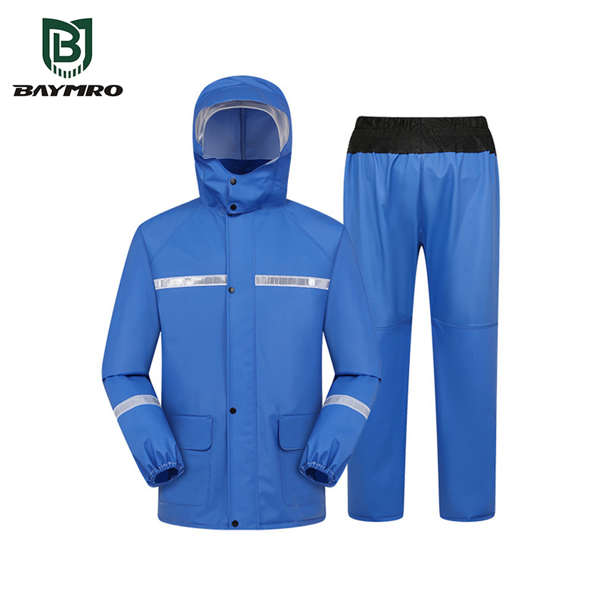 High Quality Blue Reflective Waterproof Breathable Rainwear PVC Raincoat Suit En 343