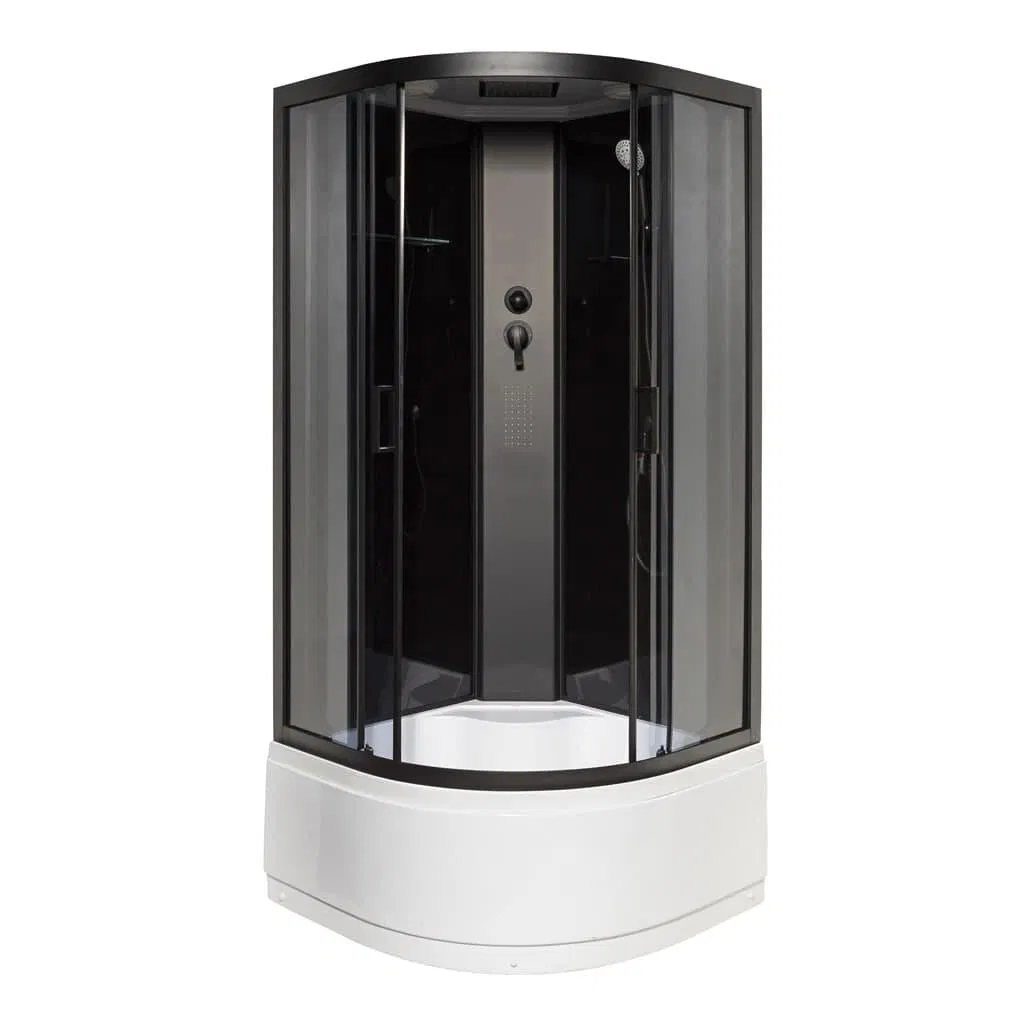 Corner Shower Room Grey Glass Black Glass