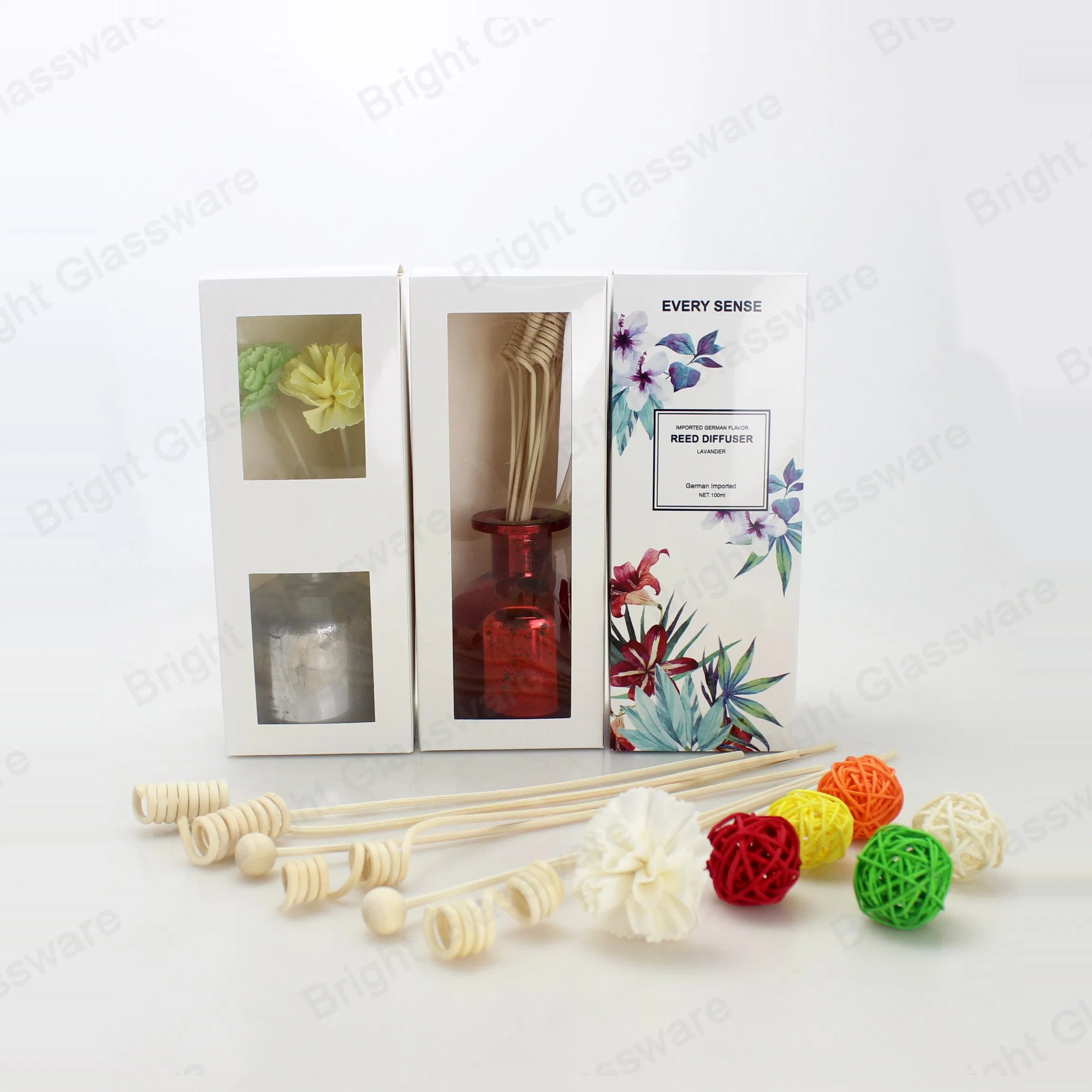 Customized 100ml Round Diffuser Glass Bottle with Box