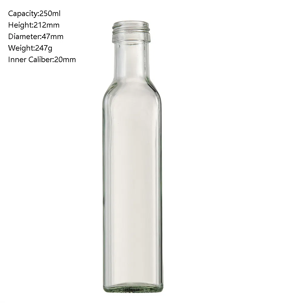 250ml 247g High Quality Clear Frosted Refillable Olive Oil Glass Container Empty Oil Bottle