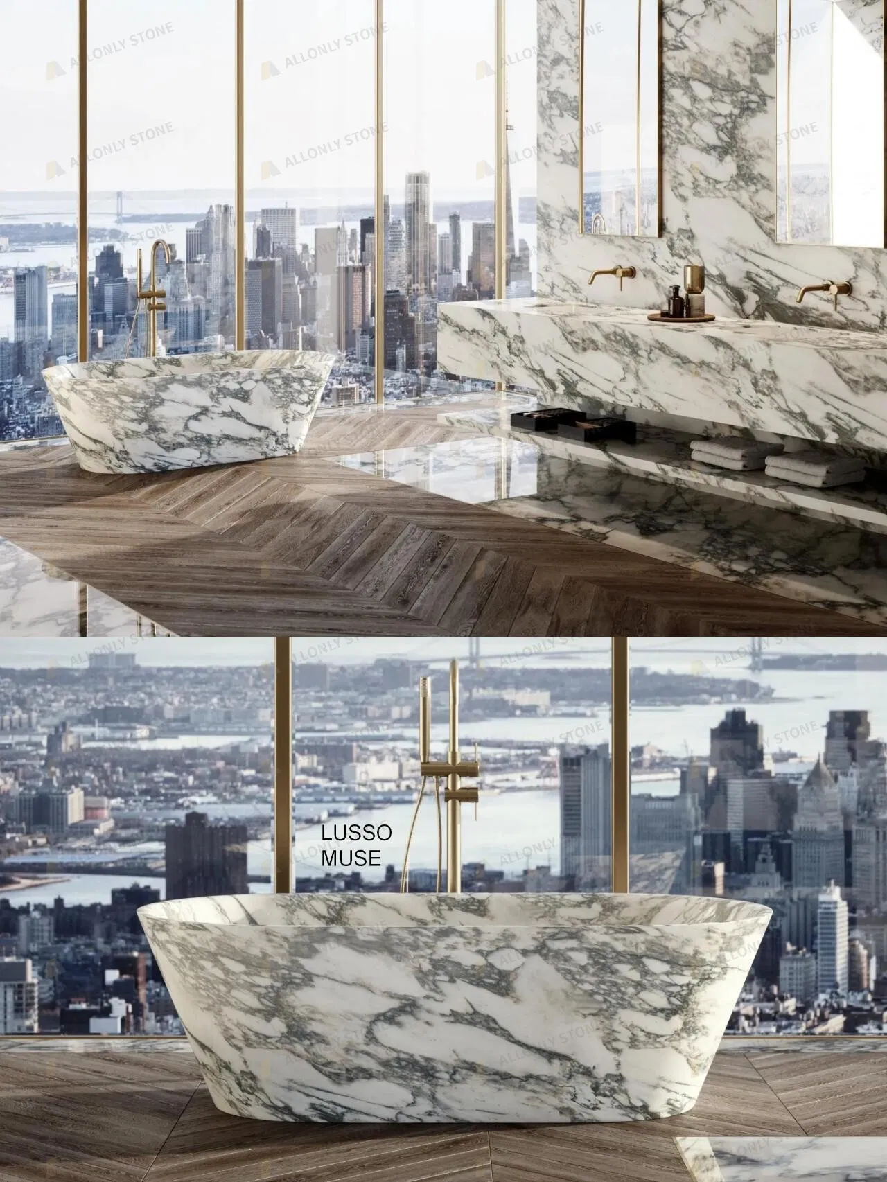 Home Decor Bathroom Bathtubs Natural Stone Round Freestanding Bath Tub Liac White Marble Bathtub