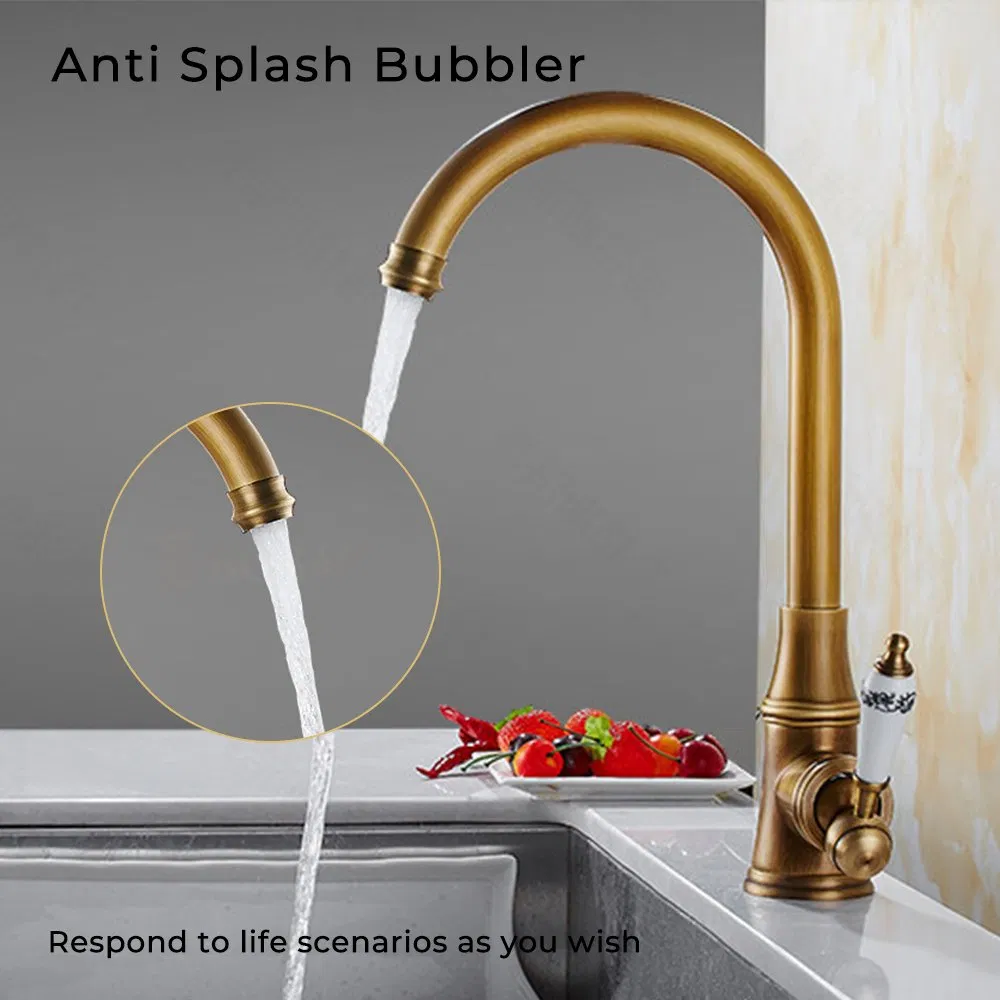 Classic Antique Luxury Hot Cold Water Brass Kitchen Sink Faucet