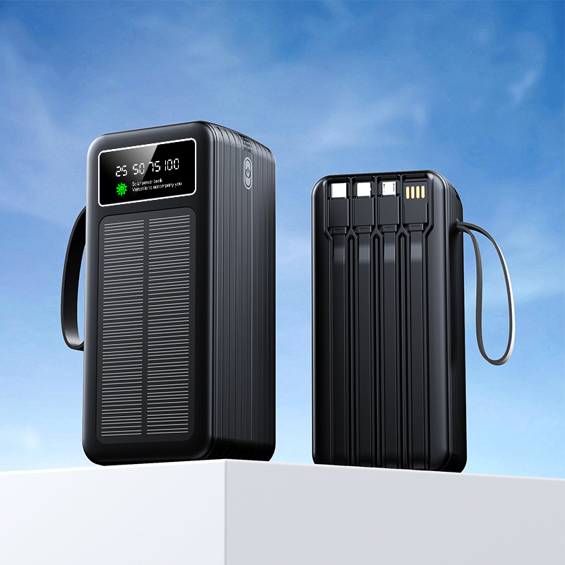 10000 20000 mAh 30000 40000 50000 60000 mAh Build in 4 Cables Power Bank with Solar Panel