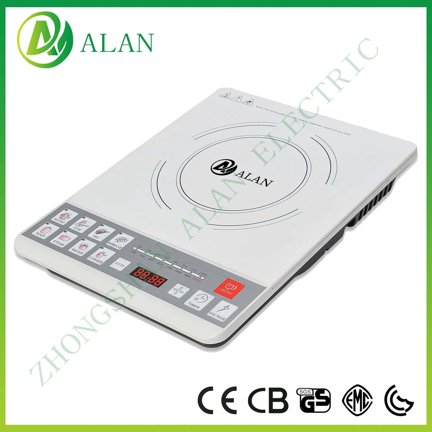 White Color Crystal Plate Slant Control Surface Press Model Induction Cooker Hob