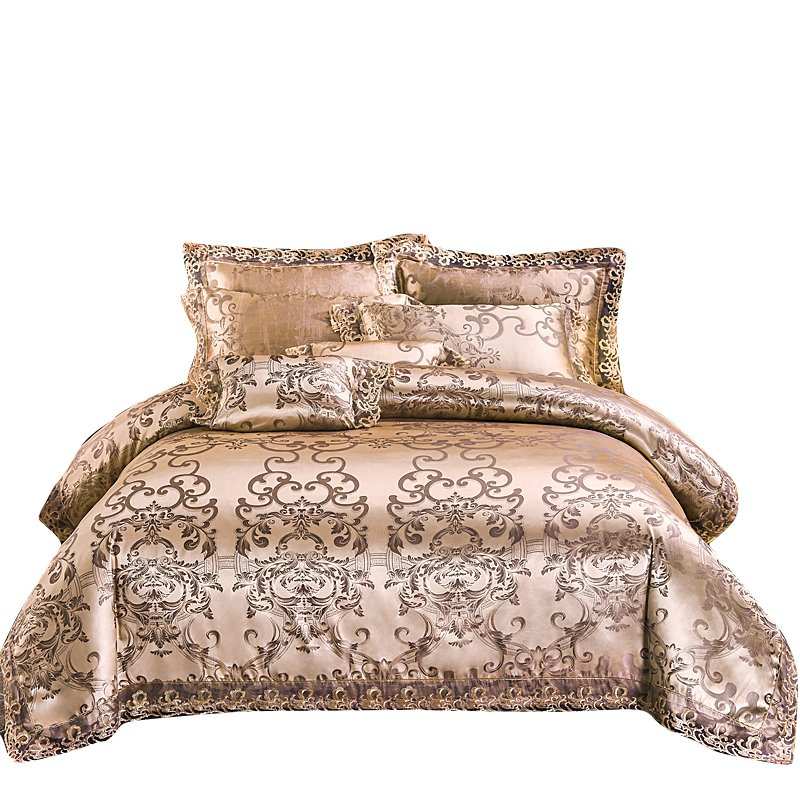 Jacquard Comforter Set Bed Cover Satin Silk Bedspread 4 PCS Bedding Sets