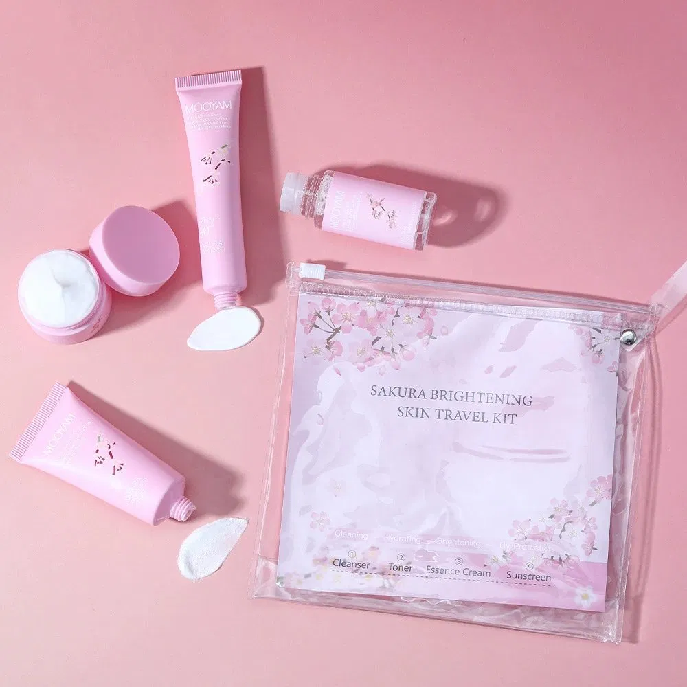 Private Label Sakura Travel Kit Moisturizing Whitening Facial Toner Cream Shrink Pores Oil Control Brightening Skin Care Set