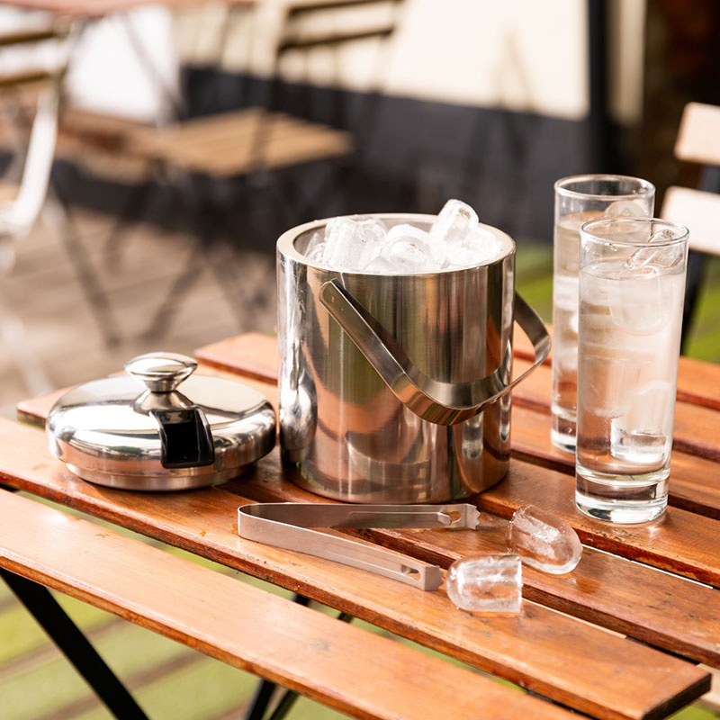 Ice Bucket with Double-Walled Insulated Stainless Steel Champagne Cooler Ice Cube Container with Lid and Tongs for Storing Ice