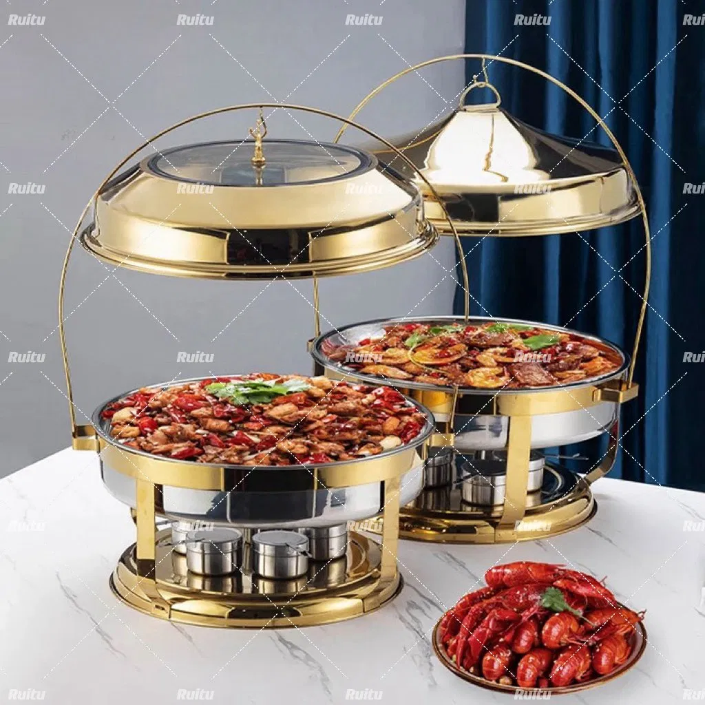 Hotel Restaurant Decorative Fancy Party Wedding Catering Buffet Shafing Dishes Hook Des Bell Hanging Lid Cover Hammered Chafing Dish Set