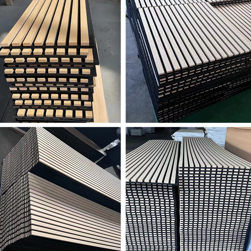 Modern Black Wood 3D Slat Wall Panels Removable Acoustic Sound Panel Tiles