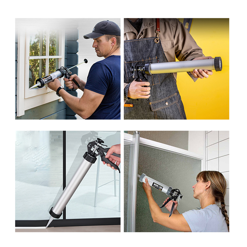 Professional Hand Ordinary Glue Pisto Tool Aluminum Barrel Sausage Caulking Gun with Nozzle