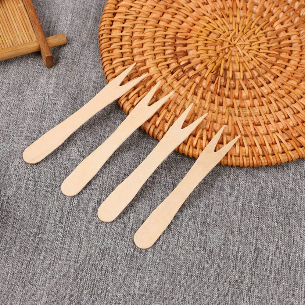 Disposable Compostable Fruit Dessert Cake 140mm Wooden Fork for Party