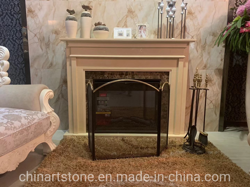 Nature White Beige Dark Color Marble Fireplace for House