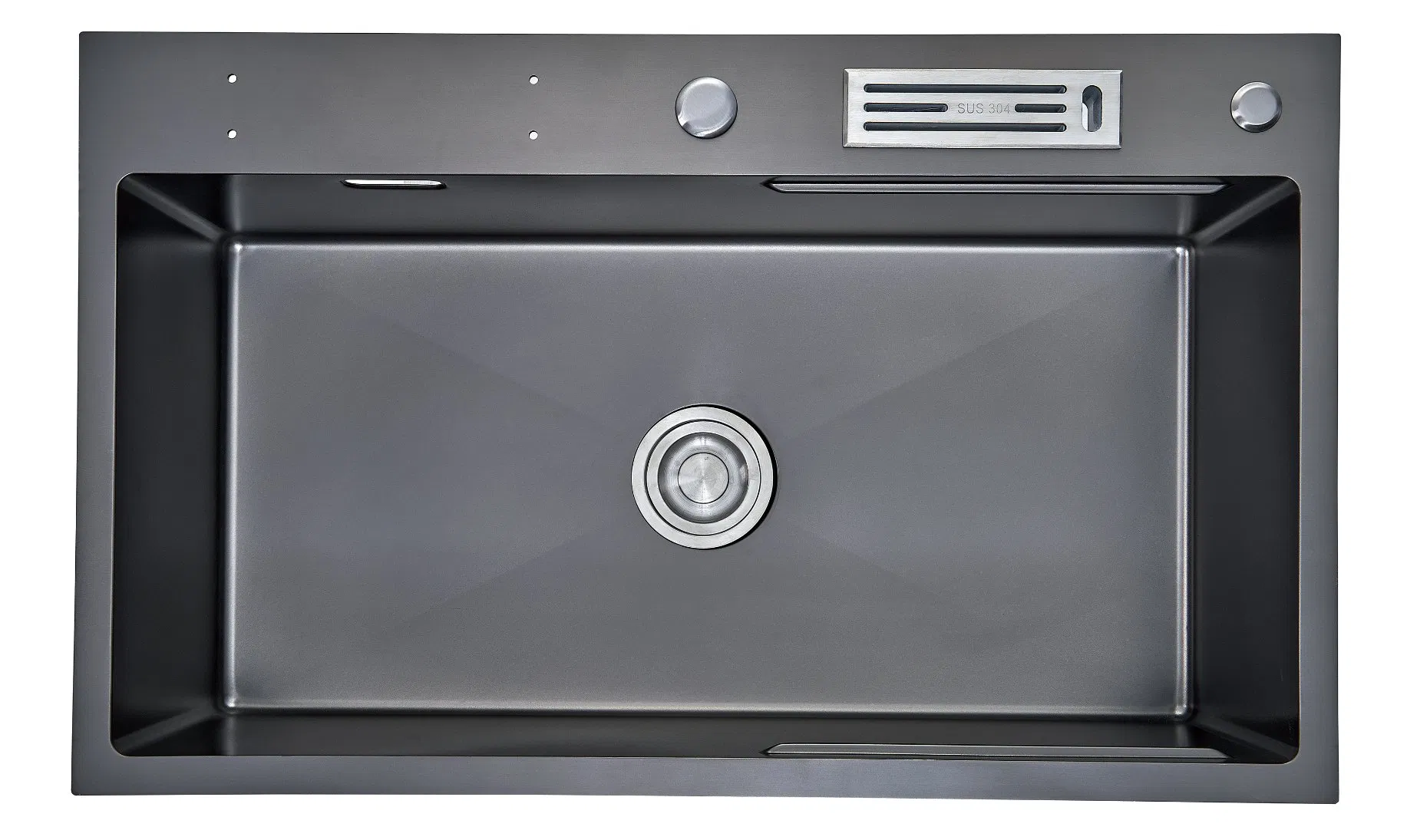 Large Single Bowl Step Sink with Faucet Hold, Black Nano Sink