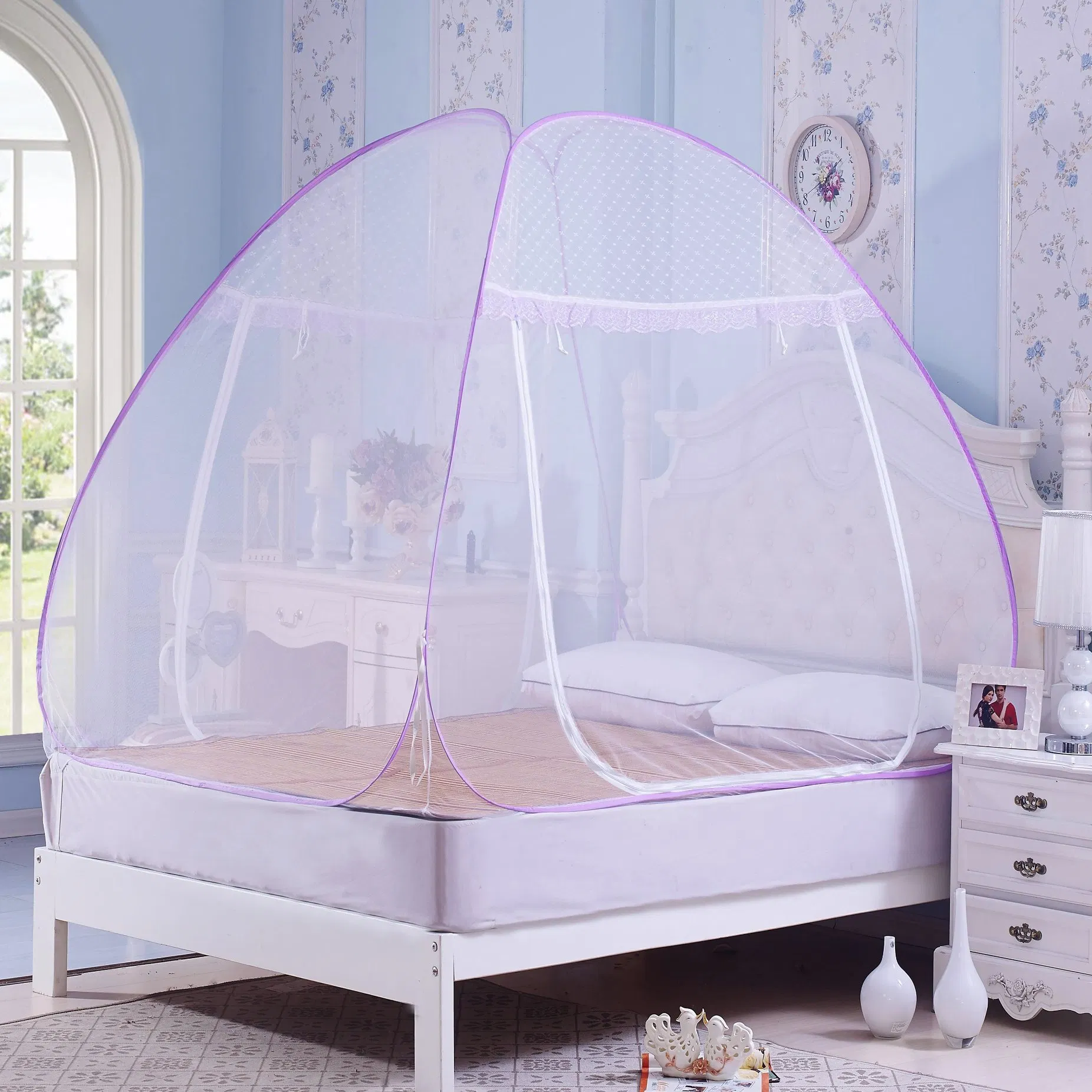 Folding Mosquito Net Mongolia Tent PVC Coated Steel Wire Mosquio Net Purple Color