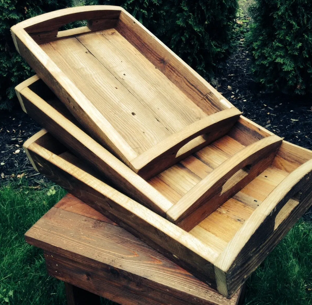 Wholesale Hotel Classical Handmade Tea Coffee Carry Tray Walnut Long Rectangle Solid Wood Serving Tray