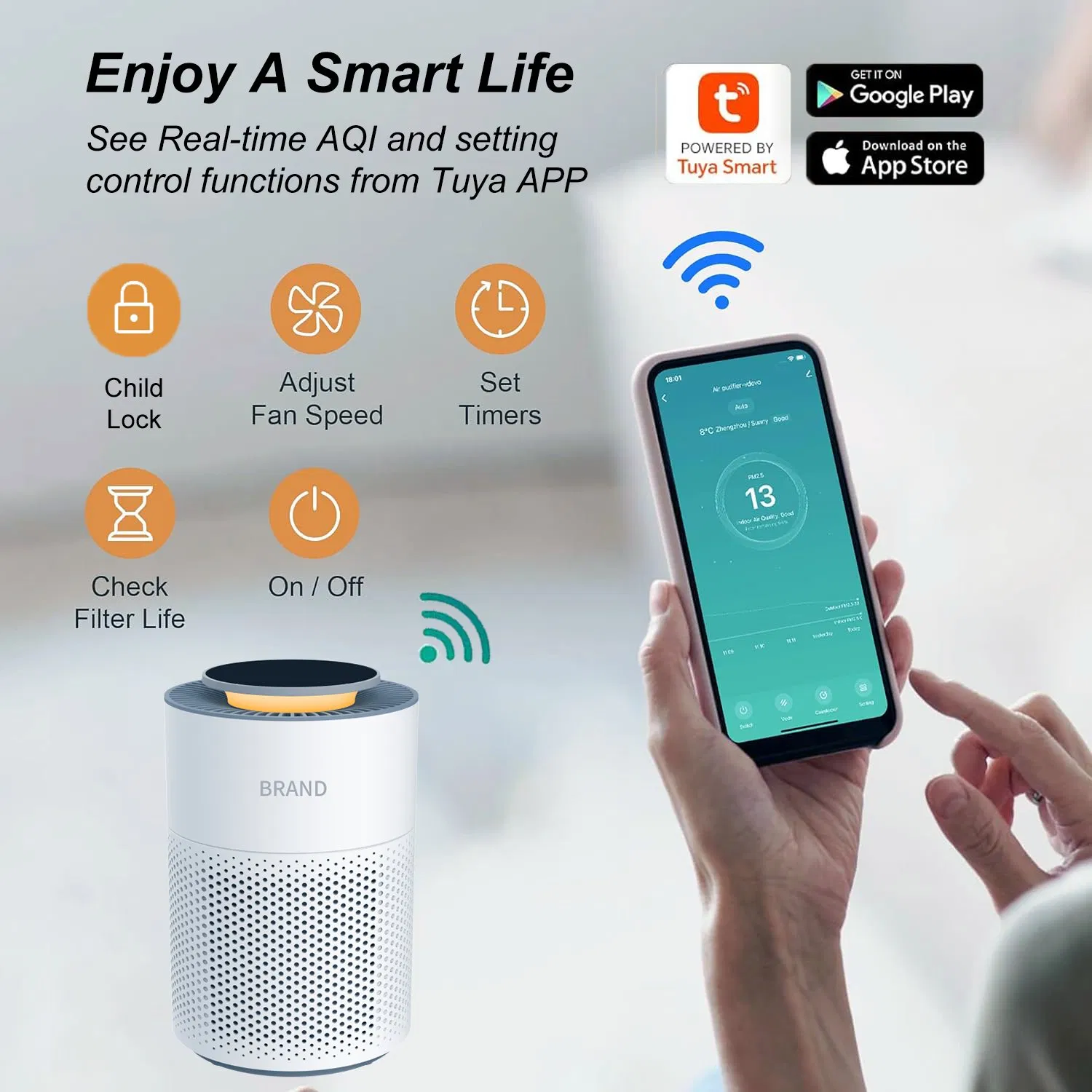 Мини-очиститель воздуха с HEPA-фильтром и Wi-Fi