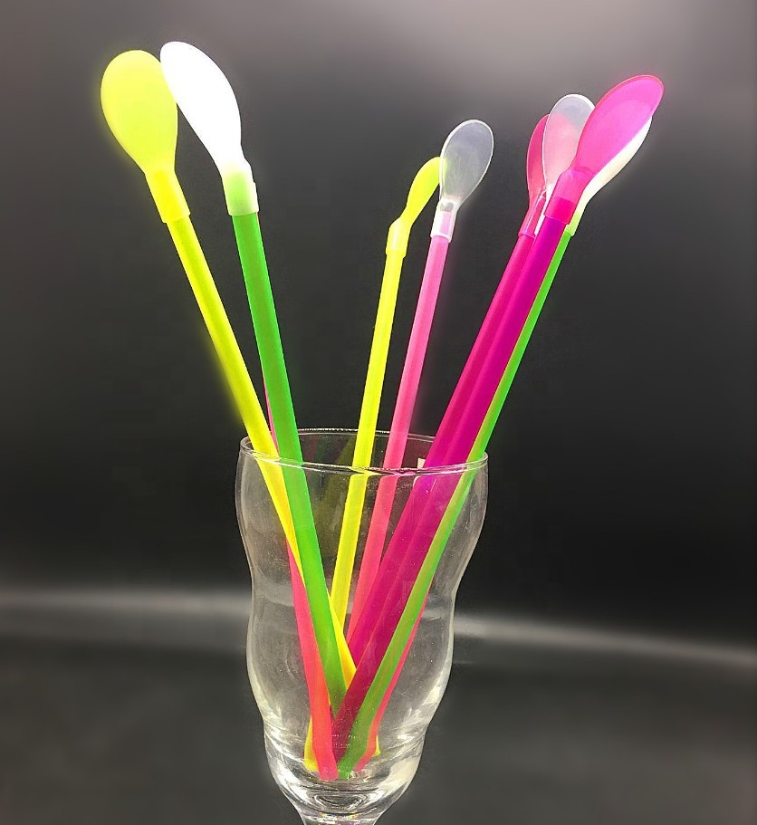 New Design 24cm Disposable Colour Pipette Spoon Ice Cream Spoon Drinking Straw with Spoon