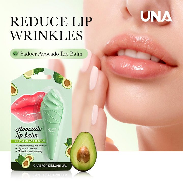 Wholesale 6g Sadoer Avocado Honey Peach Fruit Lip Balm Ice Cream Shaped Hydrating Moisturizing Oil Lip Balm for Lip Care