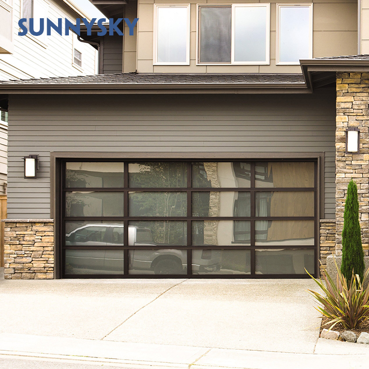 Contemporary Modern Black Color Garage Door Aluminum Frosted Glass Sectional Garage Doors for Homes