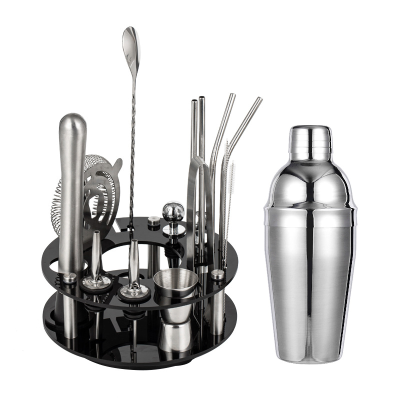 14 PCS Set Bar Bartender Bottle Kit Tools Stainless Steel Cocktail Shaker Set