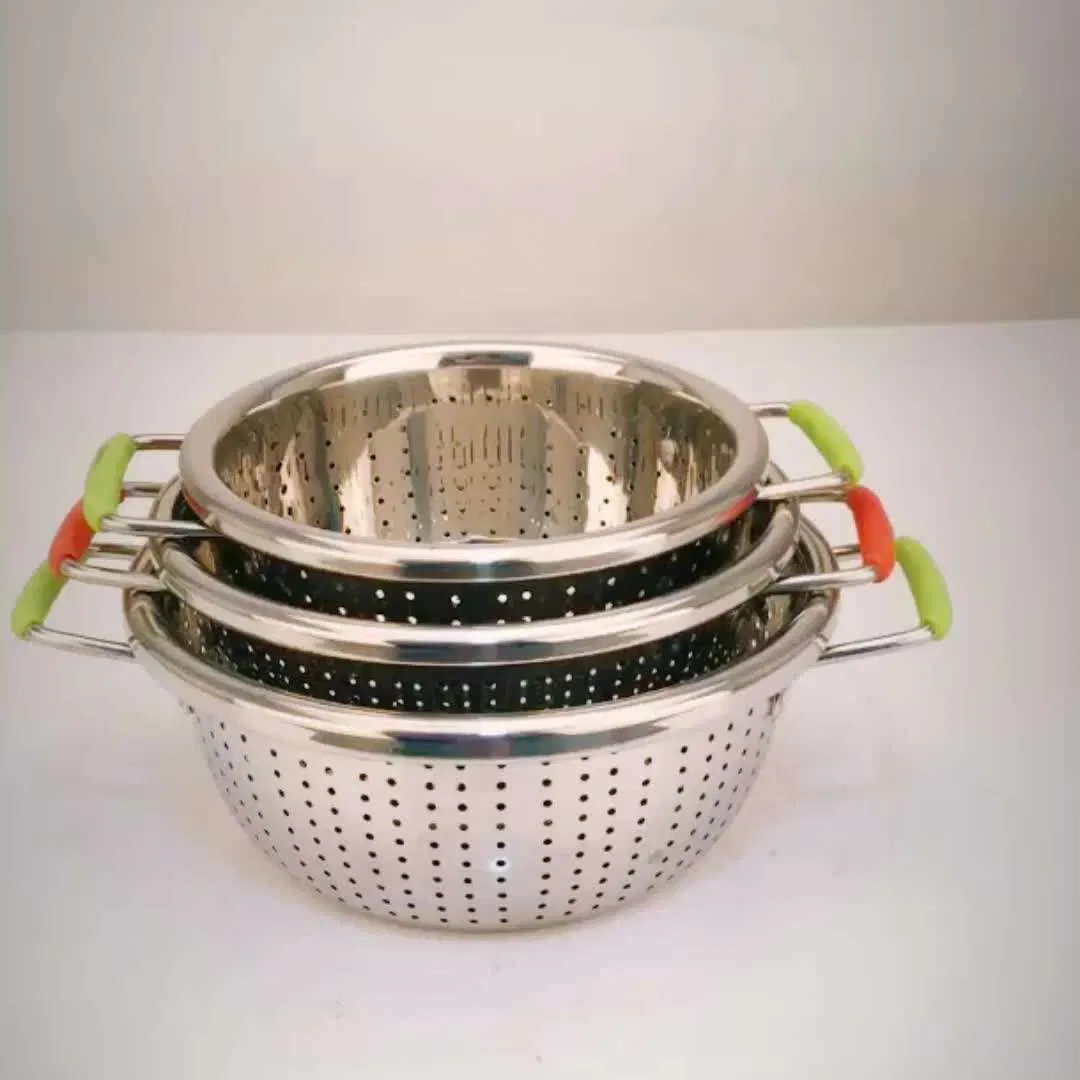 Wholesale Full Size Strainers Kitchen Stainless Steel Rice Colander with Handles