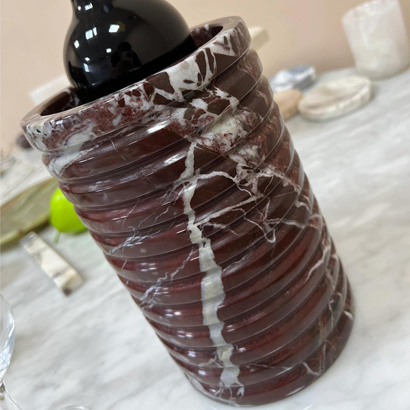 Sinotopstone Rosso Levanto Marble Ice Bucket Cooler Red Marble Wine Bucket