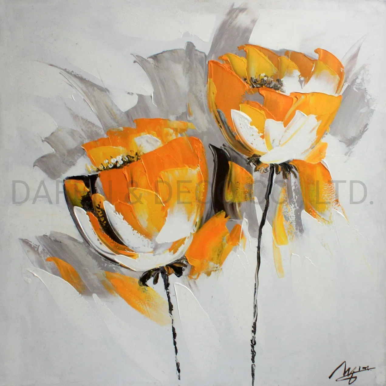 Orange Decorative Flower on Oil Painting