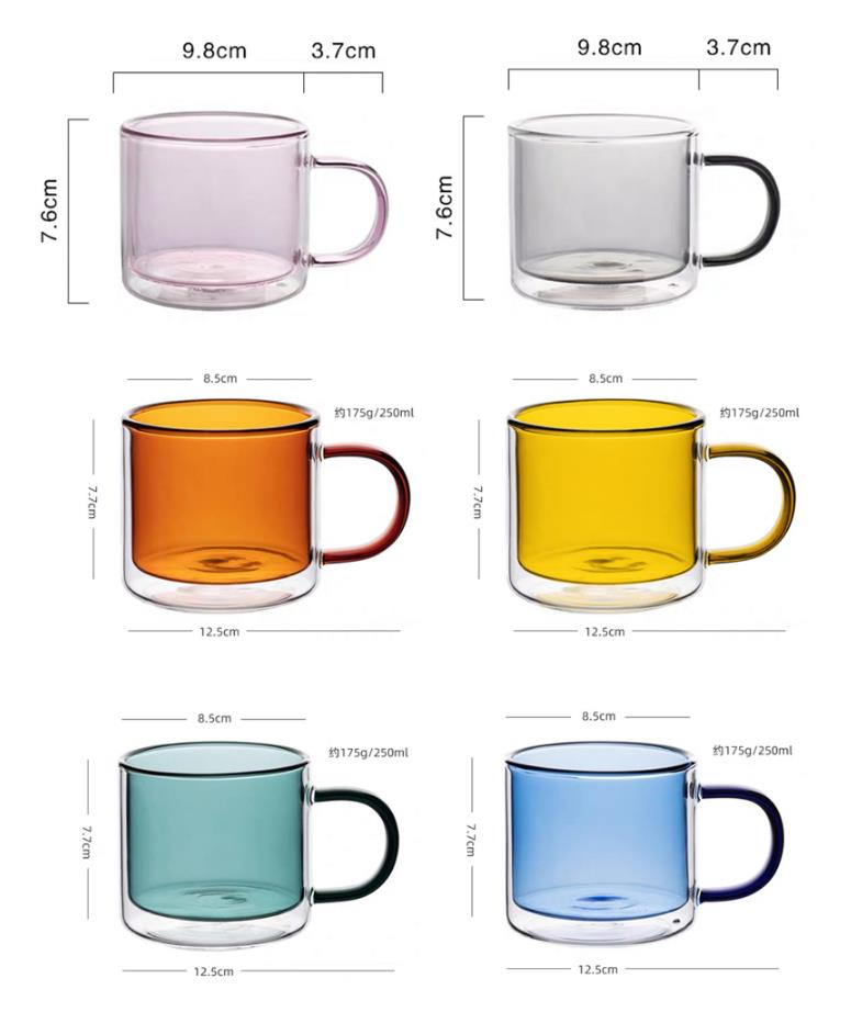 Factory Double Wall Glass Color Cups with Glass Handle