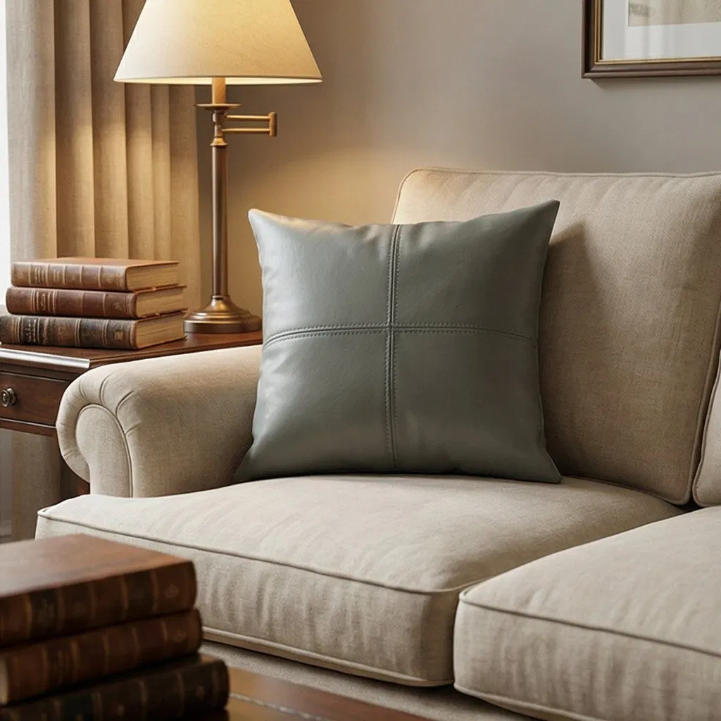 Vintage Full Genuine Leather Patchwork Decorative Backrest Cushion Hug Pillow