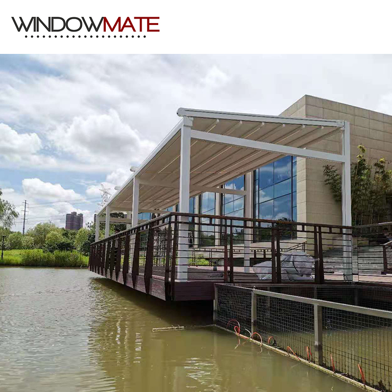 Retractable Awning Canopy Customized PVC Pergola Metal Frame Roof Withside Screen or LED Light