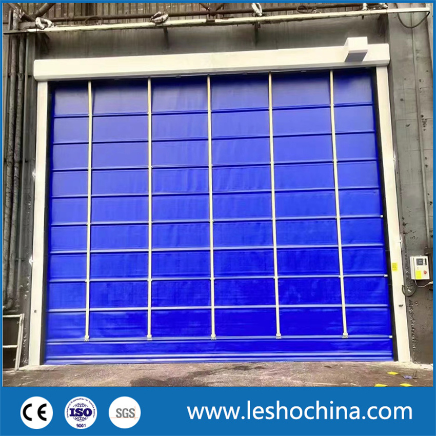 Industrial Wind Resistant Plastic PVC Fabric Rapid Folding up Roller Shutter Automatic High Speed Fast Acting Rolling up Gate Stacking Door for Warehouse Garage