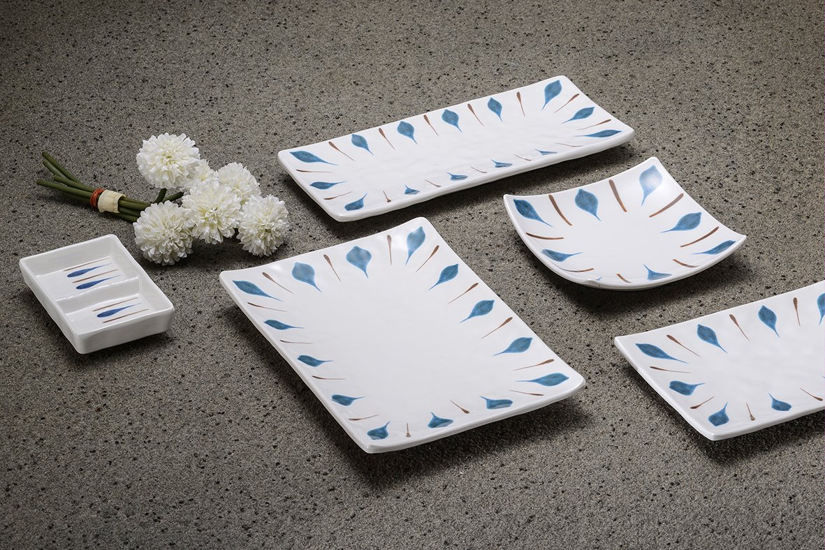 2-Divided Sauce Dish Melamine Rectangle Plate BBQ Sauce Plate