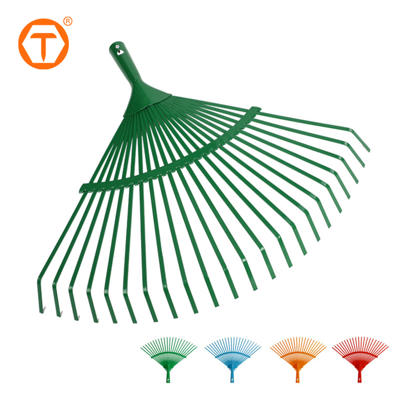 22 Teeth Heavy Duty Powder Painted Leaf Rake Steel Durable Garden Lawn Rake with Wood Handle