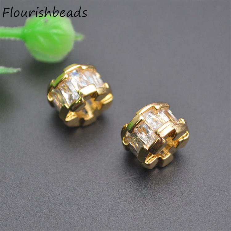 Jewelry Accessories Color-Remain 18K Gold Plated CZ-Paved Cylinder Tube Spacer Loose Beads
