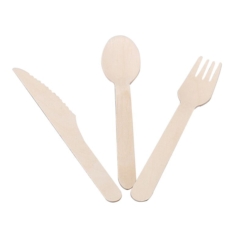 Take Away Disposable Kraft Paper Package Wooden Cutlery Custom Logo