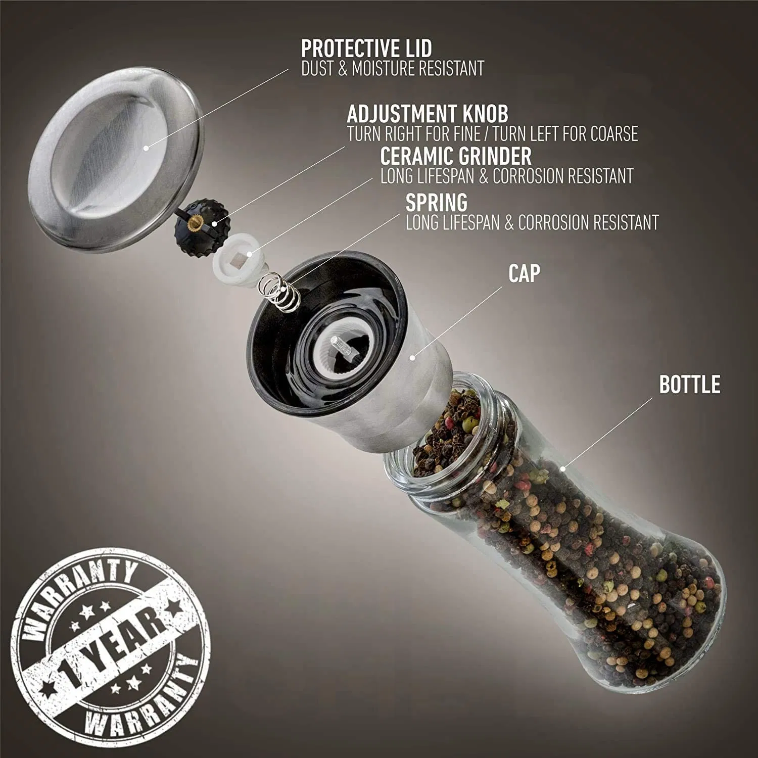 Original Salt and Pepper Grinder Set Adjustable Sea Salt Grinder Pepper Grinder Stainless Steel Glass Salt and Pepper Shakers Pepper Mill Salt Mill