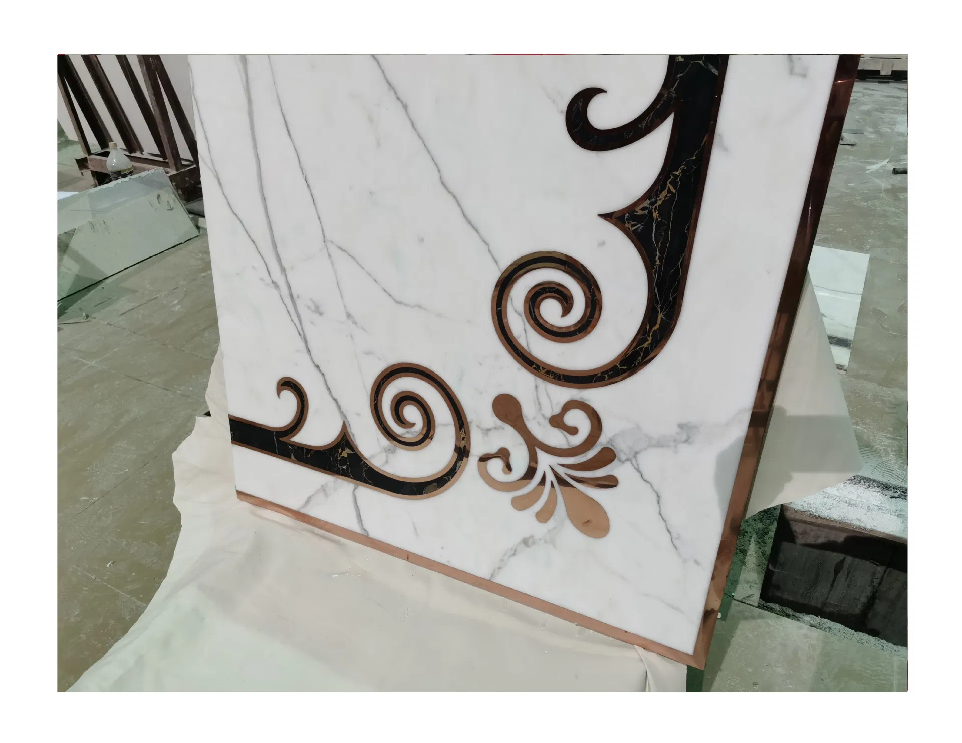 Custom Waterjet Marble Flooring Pattern Medallion Inlay Mosaic Tiles Design for Hotel Palace Villa Project