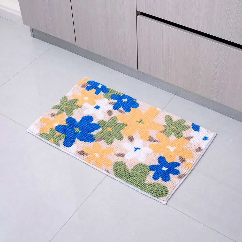 Soft Flower Chenille Polyester Floor Mat for Cozy Interiors