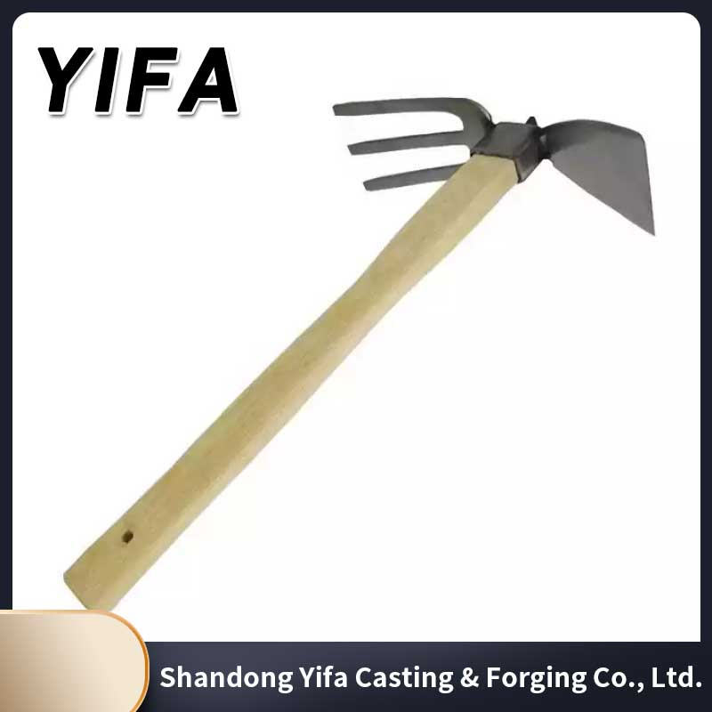 High Quality Stainless Steel Planting Garden Tools Hoe Two Sides Hand Agriculture Hoe and Fork with Small Wooden Handle