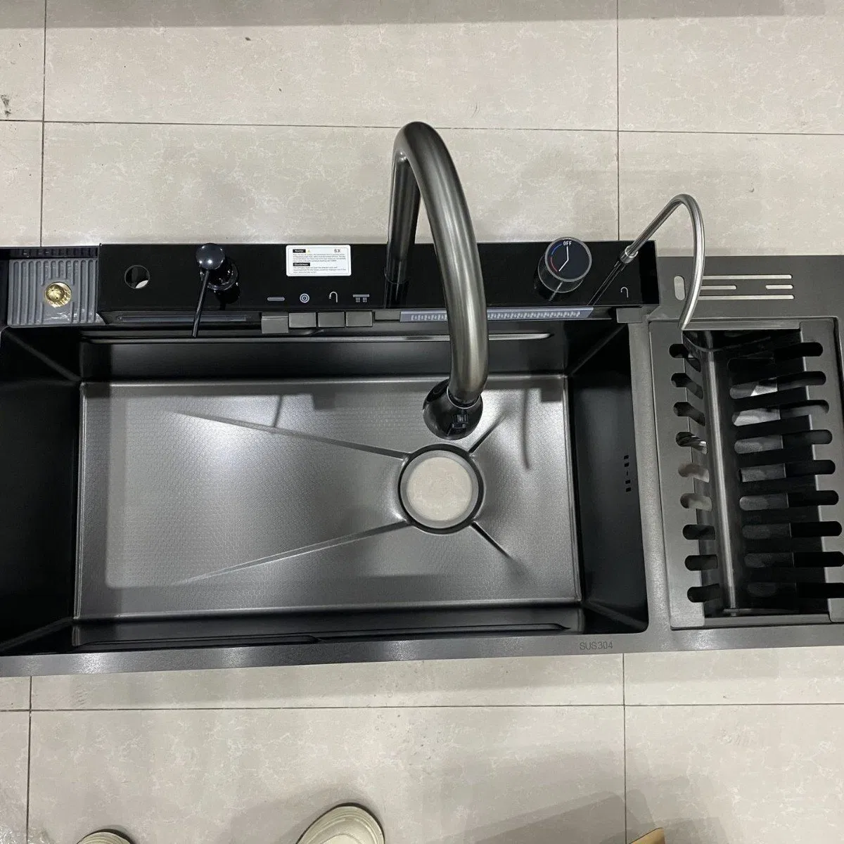 Waterfall Style Undermount Stainless Steel Kitchen Sink with Multifunction Dish Rack
