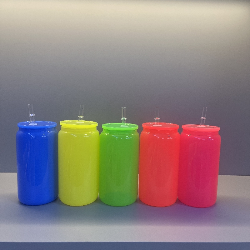 Неоновые стеклянные банки 16oz для сублимации с крышкой